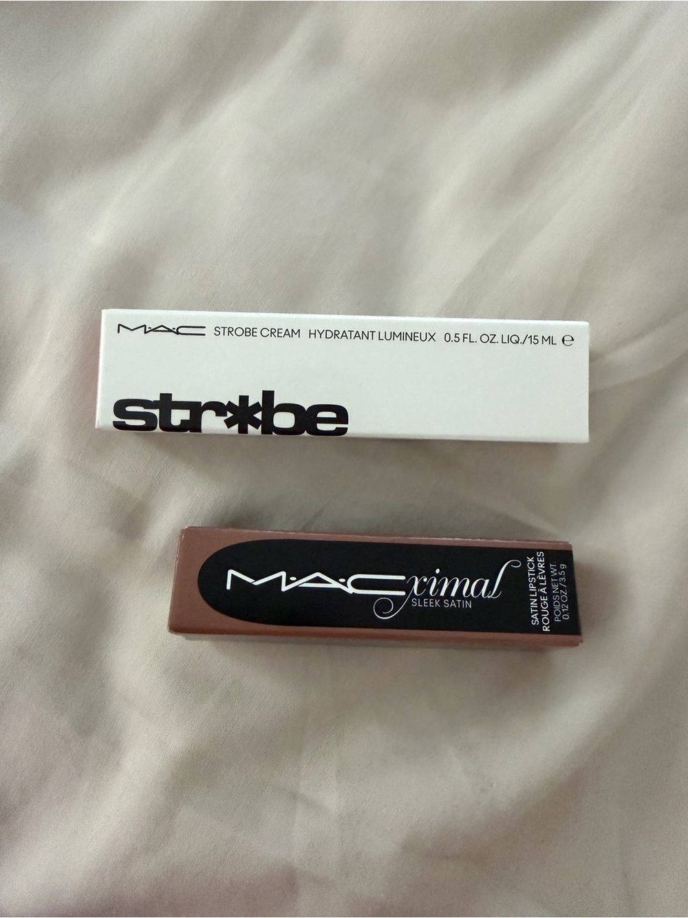MAC set. Mini Pinklite Strobe cream and FULL SIZE Macximal lipstick in STONE